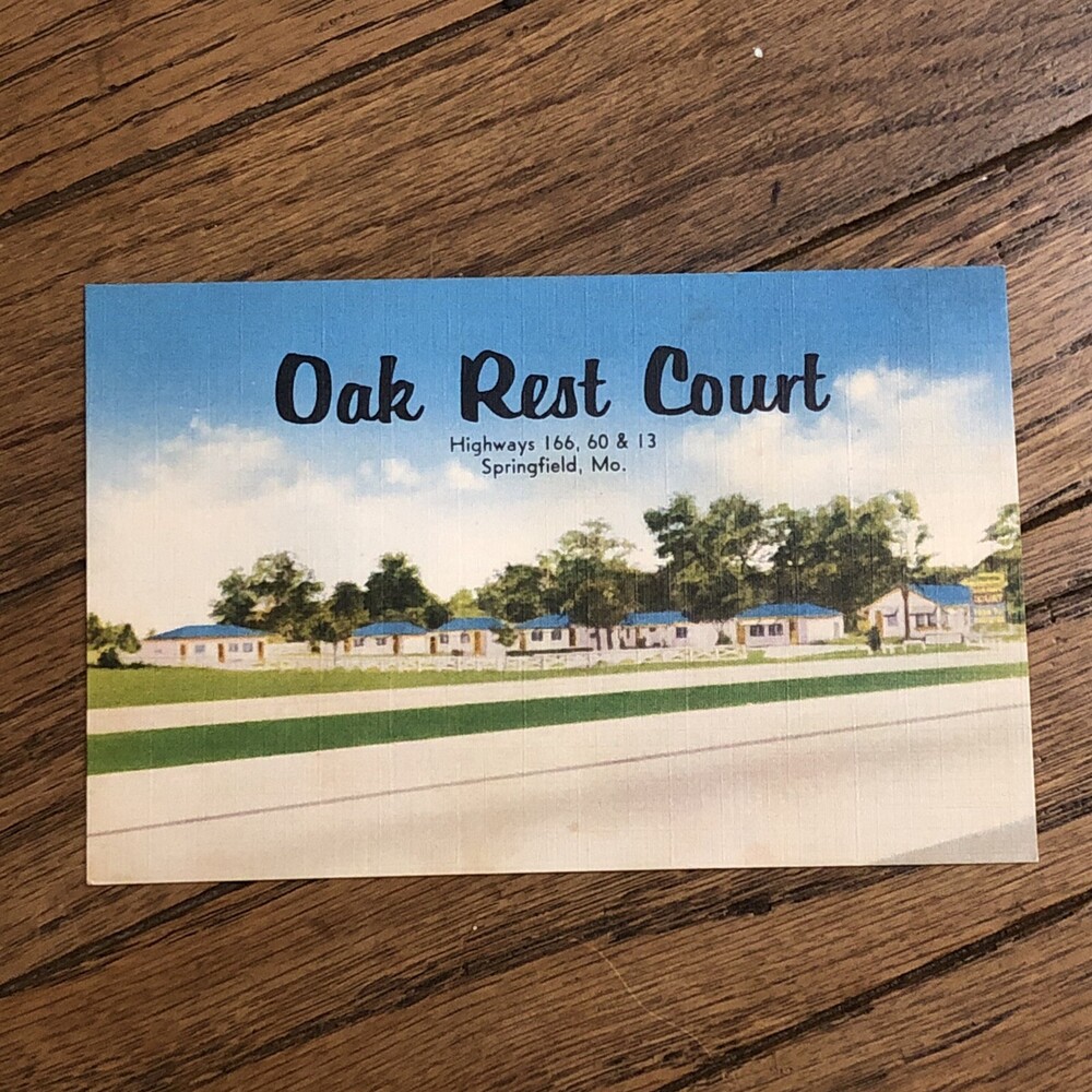VTG 40s 50s Linen Postcard Oak Rest Court Springfield MO Rt 66 Roadside Motel